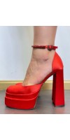 Zapato plataforma pulsera piedras rojo