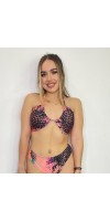 Conjunto set bikini con pantalon transparente serpiente rosa